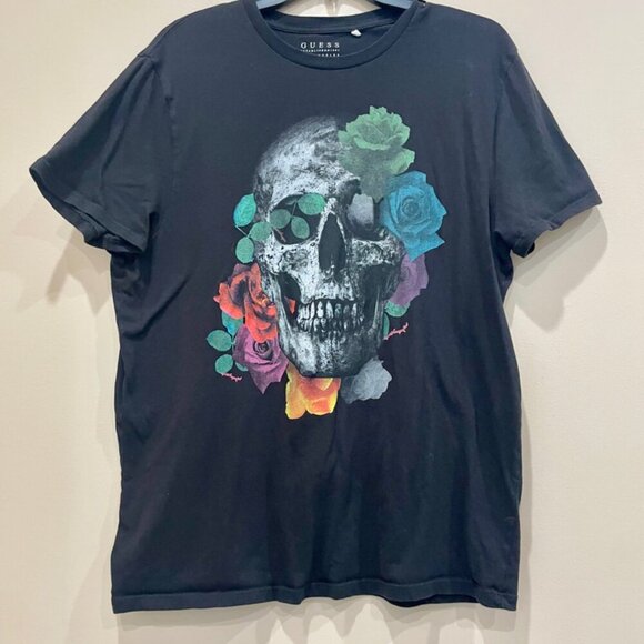 GUESS SKULL ROSES T-SHIRT BLACK EMO GOTHIC SIZE LARGE - Picture 3 of 12